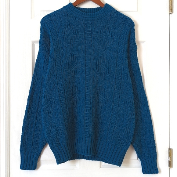 Woolrich 80's Vintage Classic Jacquard Knit Crewneck Sweater Blue Willow Medium - Picture 1 of 9